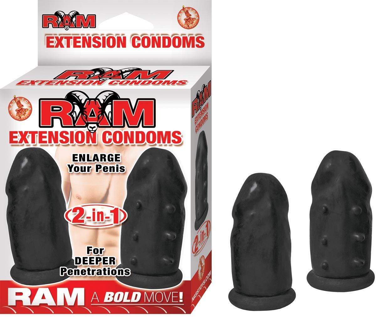 RAM EXTENSION CONDOMS  - BLACK - #2538-2