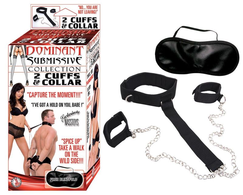 DOMINANT SUBMISSIVE 2 CUFFS &amp; COLLAR - BLACK - #2281