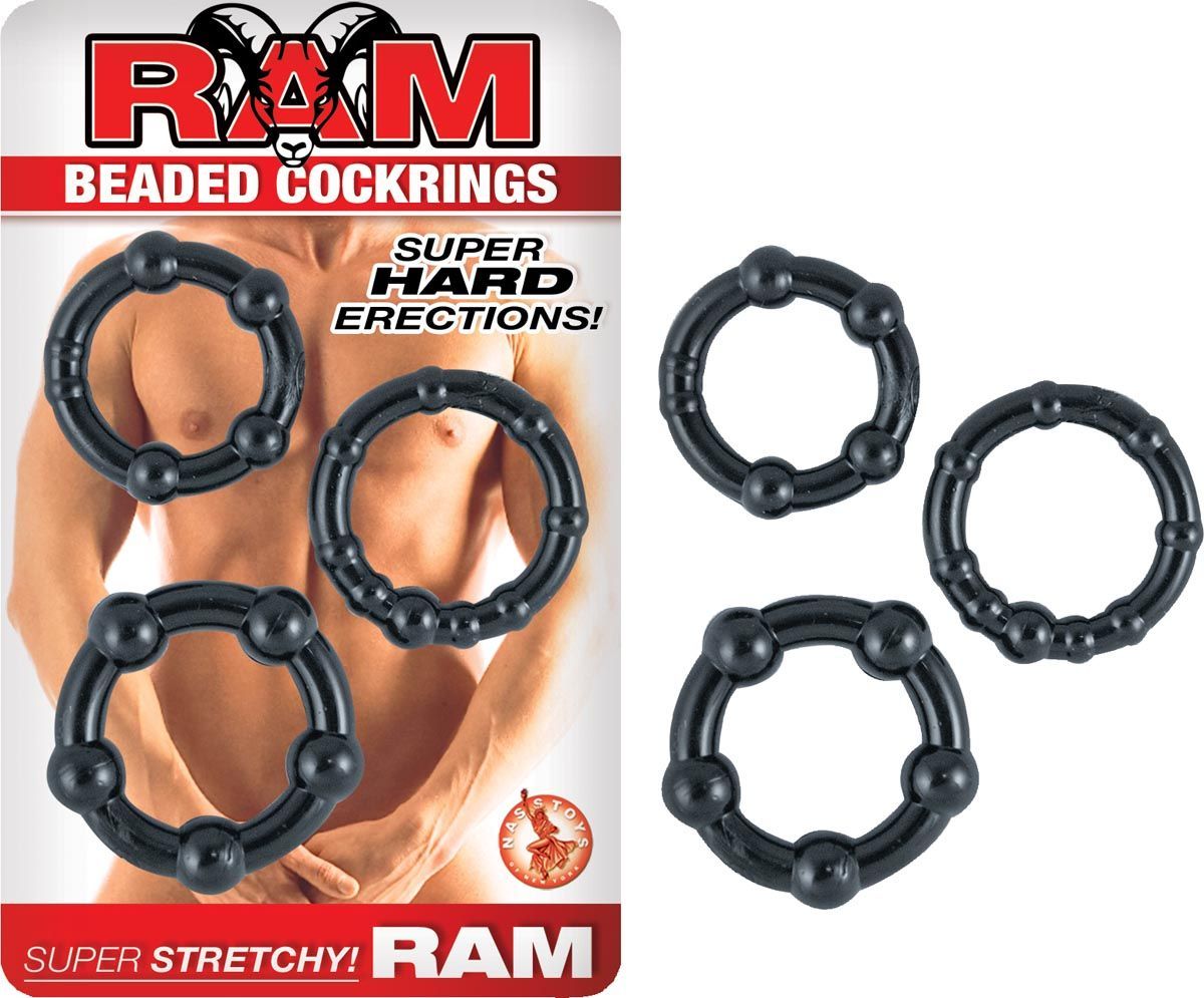 RAM BEADED COCKRINGS - BLACK - #2485-2