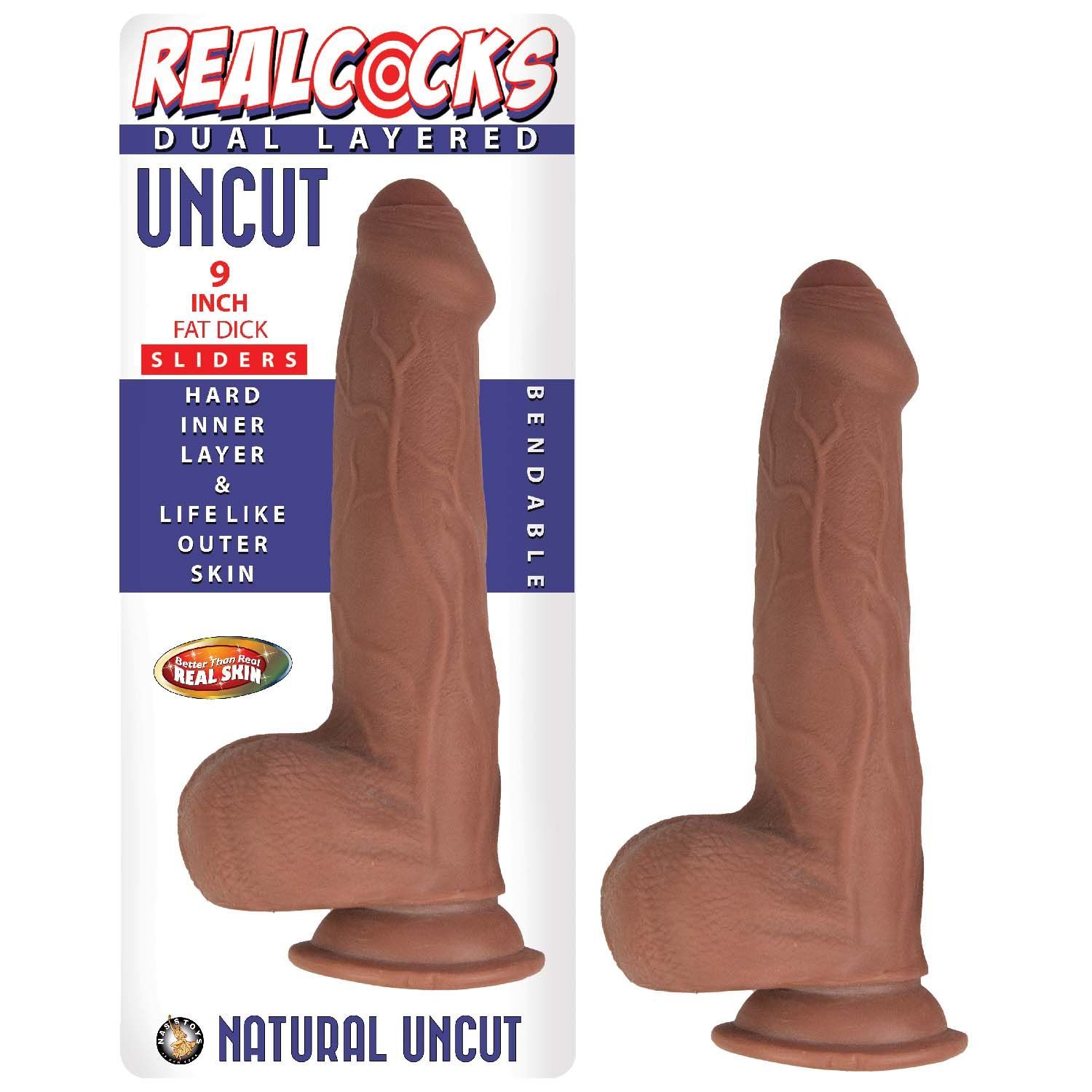 REALCOCKS DUAL LAYERED UNCUT SLIDERS 9&quot; FAT DICK-BROWN - #3066-2
