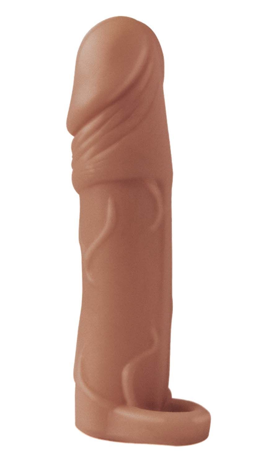 NATURAL REALSKIN VIBRATING XTENDER WITH SCROTUM RING-BROWN - #2931-2