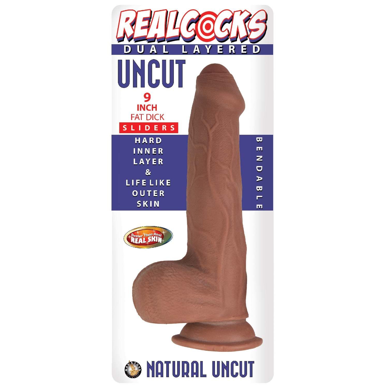 REALCOCKS DUAL LAYERED UNCUT SLIDERS 9&quot; FAT DICK-BROWN - #3066-2
