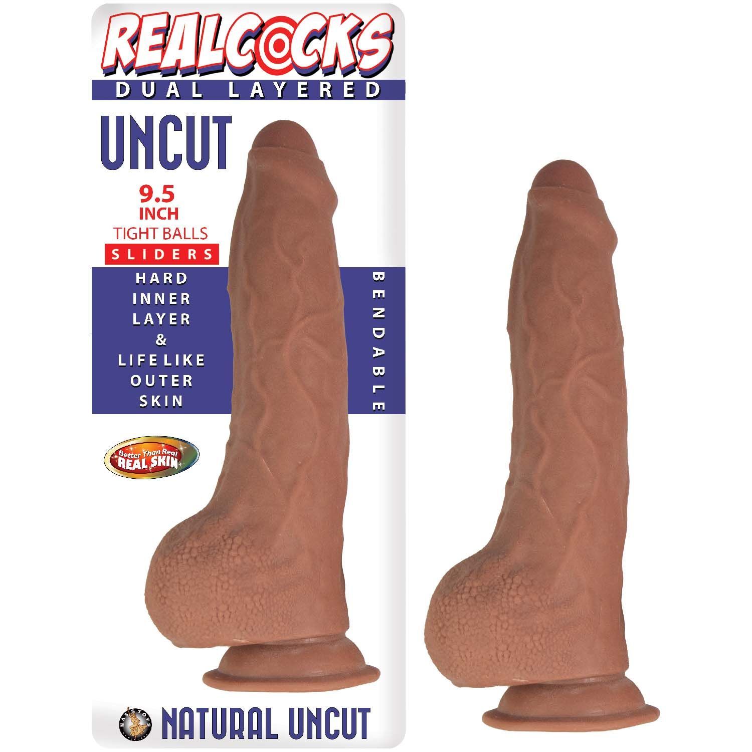 REALCOCKS DUAL LAYERED UNCUT SLIDERS 9.5&quot; TIGHT BALLS-BROWN - #3067-2