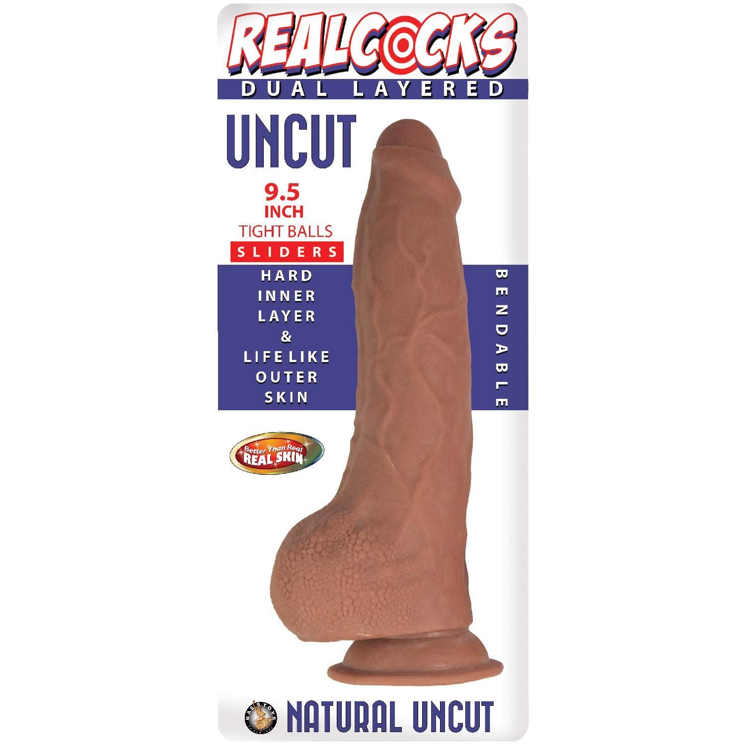 REALCOCKS DUAL LAYERED UNCUT SLIDERS 9.5&quot; TIGHT BALLS-BROWN - #3067-2