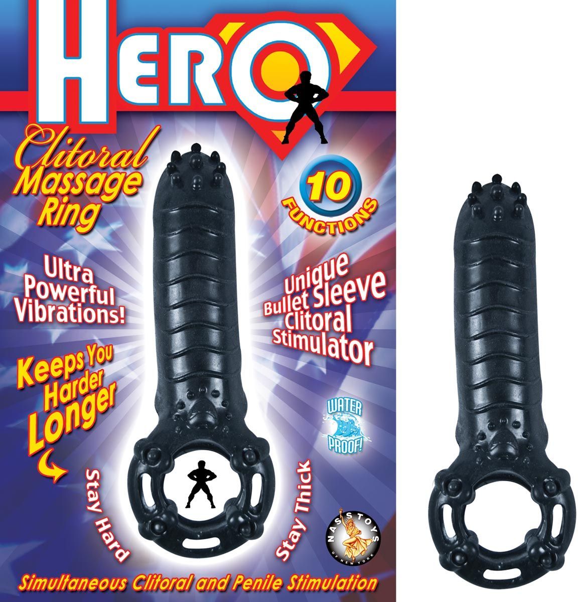 HERO COCKRING &amp; CLITORAL MASSAGER - BLACK - #2374-2