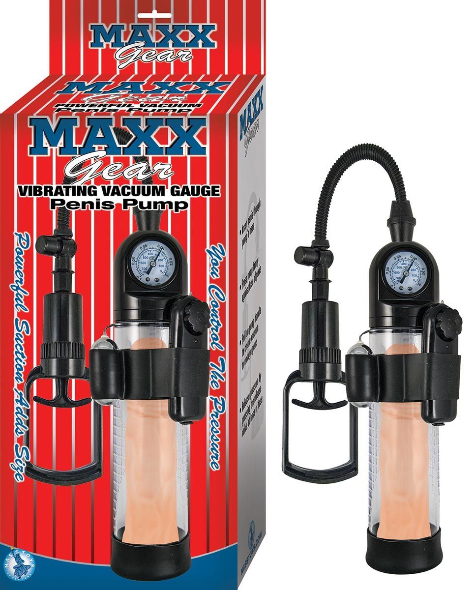 MAXX GEAR VIBRATING VACUUM GAUGE PENIS PUMP-CLEAR - #2763
