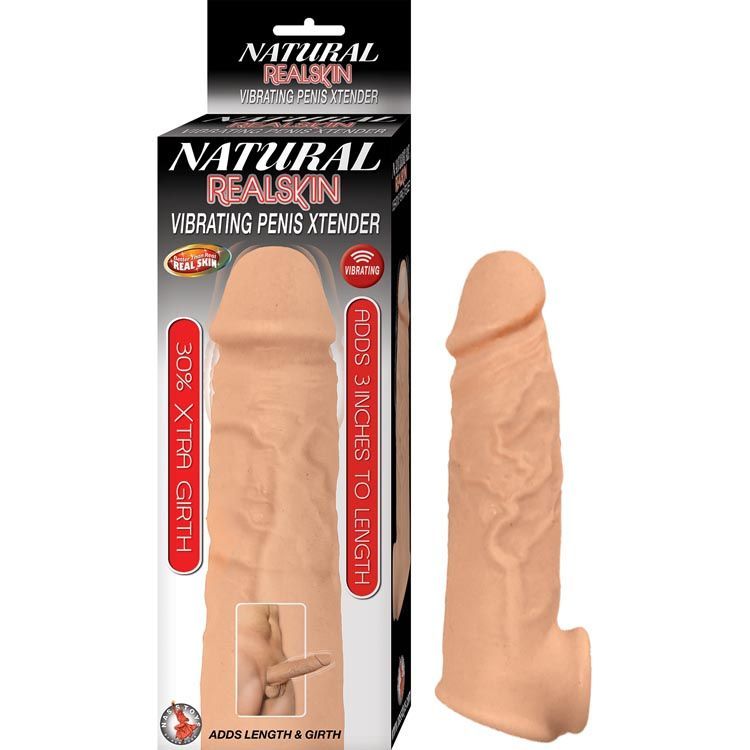 NATURAL REALSKIN VIBRATING PENIS XTENDER-WHITE - #2957-1