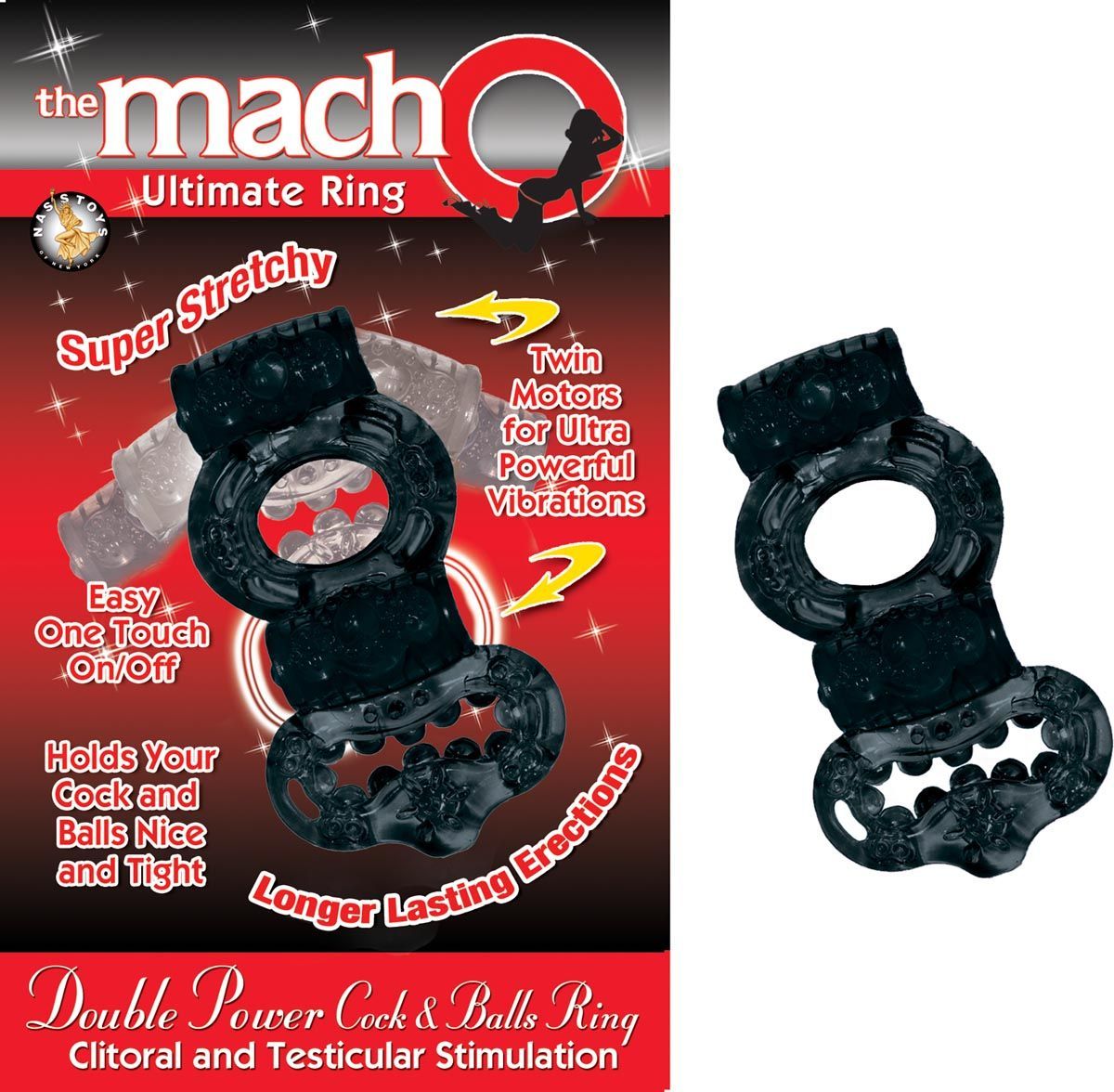 THE MACHO DOUBLE POWER COCK &amp; BALLS RING - BLACK - #2257-3