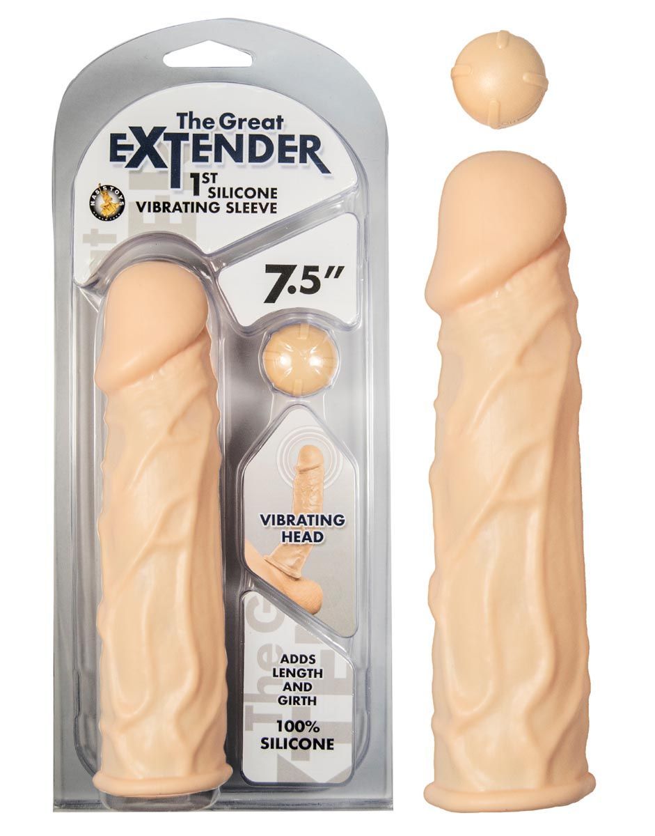 THE GREAT EXTENDER 1ST SILICONE VIBRATING SLEEVE 7.5&quot; - WHITE - #2960-1