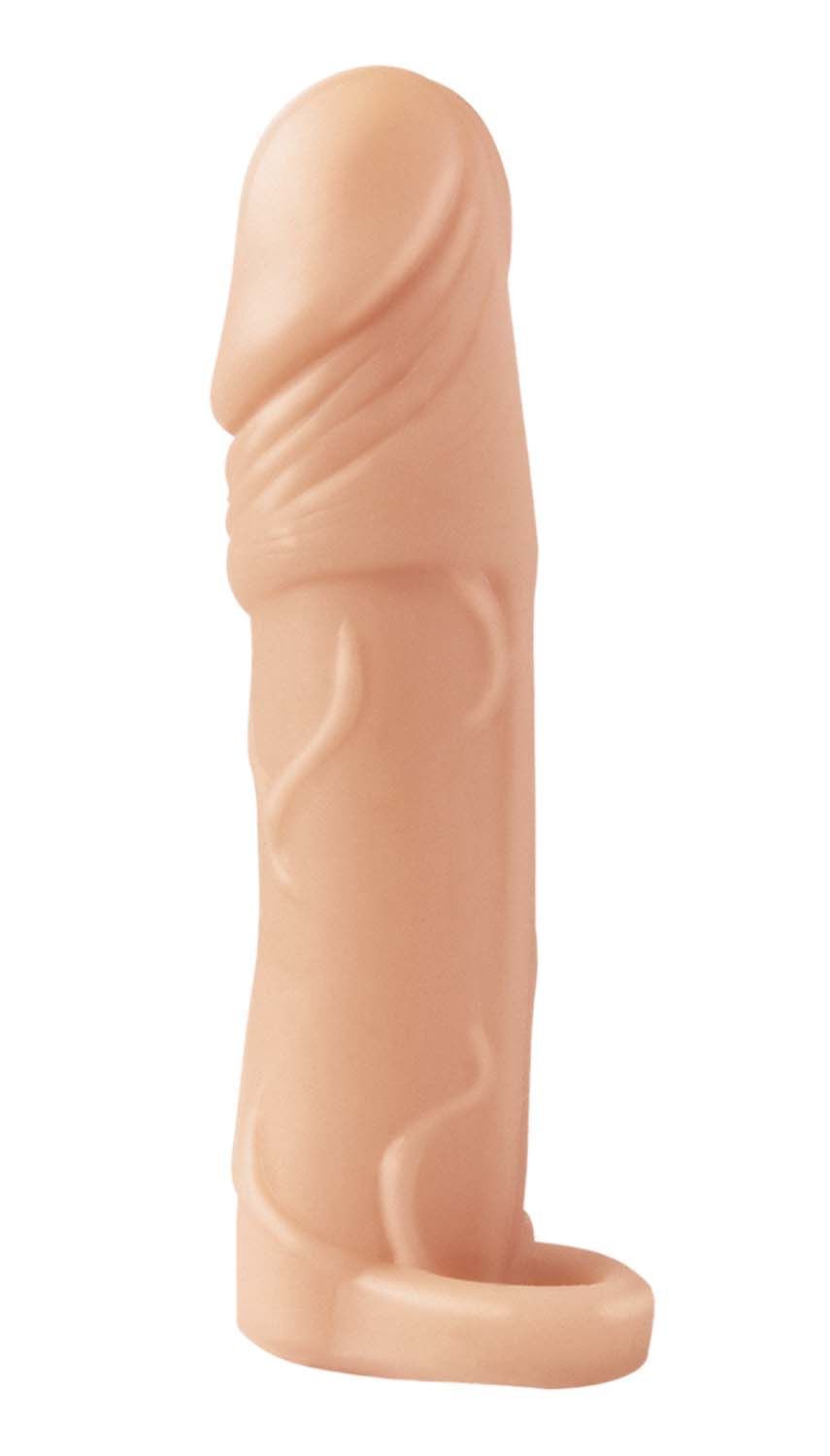 NATURAL REALSKIN VIBRATING XTENDER WITH SCROTUM RING-WHITE - #2931-1