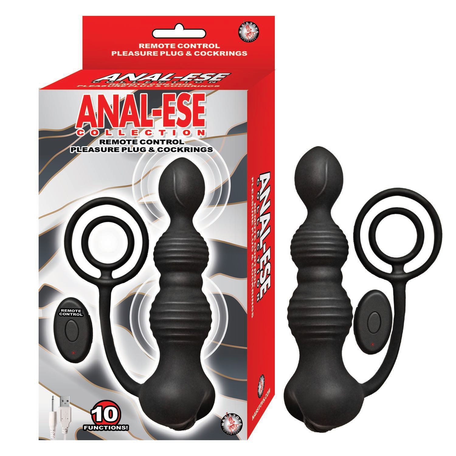 ANAL-ESE REMOTE CONTROL PLEASURE PLUG &amp; COCKRINGS-BLACK - #3010