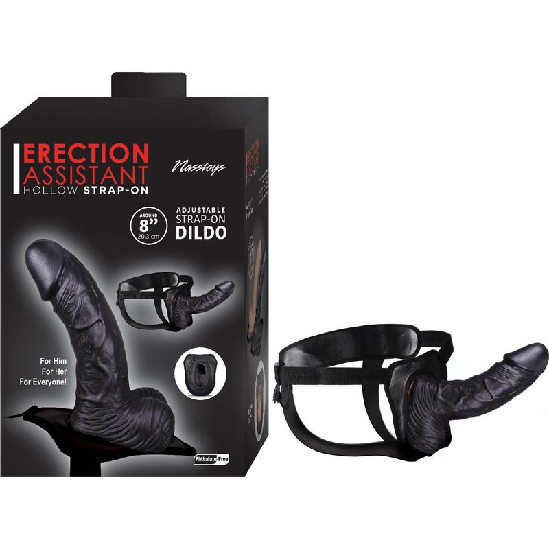 ERECTION ASSISTANT HOLLOW STRAP-ON 8&quot;-BLACK - #3054-2