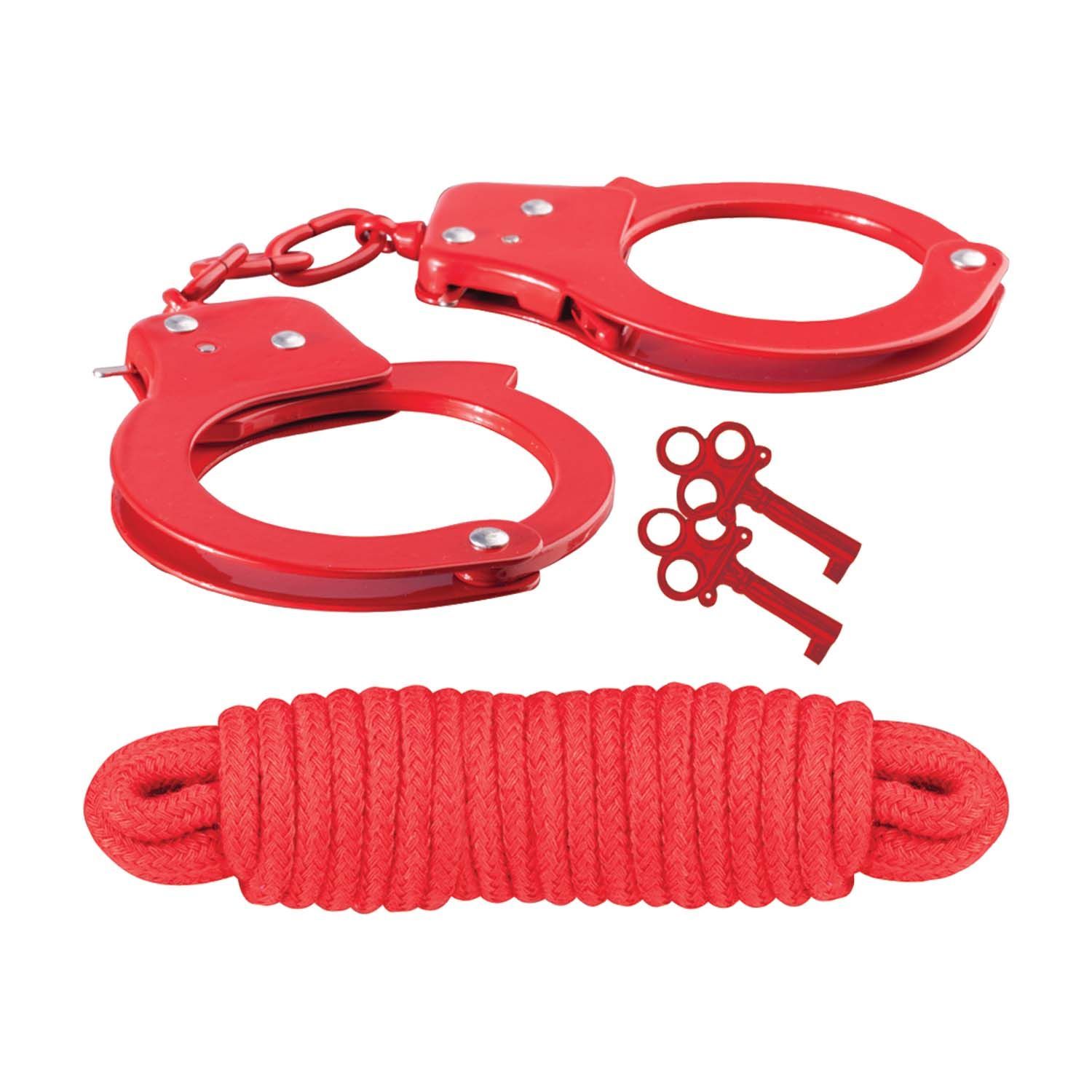 SINFUL METAL CUFFS W/KEYS &amp; LOVE ROPE-RED - #2544-1