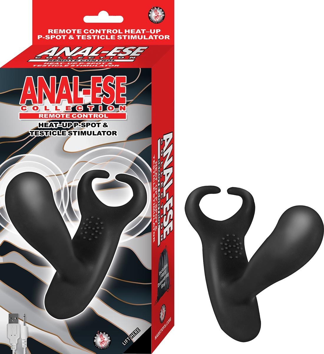 ANAL-ESE REMOTE CONTROL HEAT-UP P-SPOT &amp; TESTICLE STIMULATOR-BLACK - #2918-1