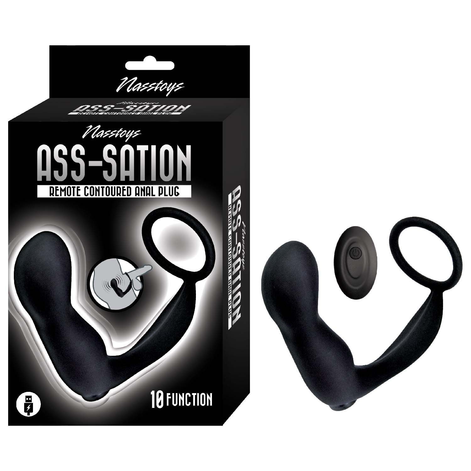 ASS-SATION REMOTE CONTOURED ANAL PLUG-BLACK - #3220