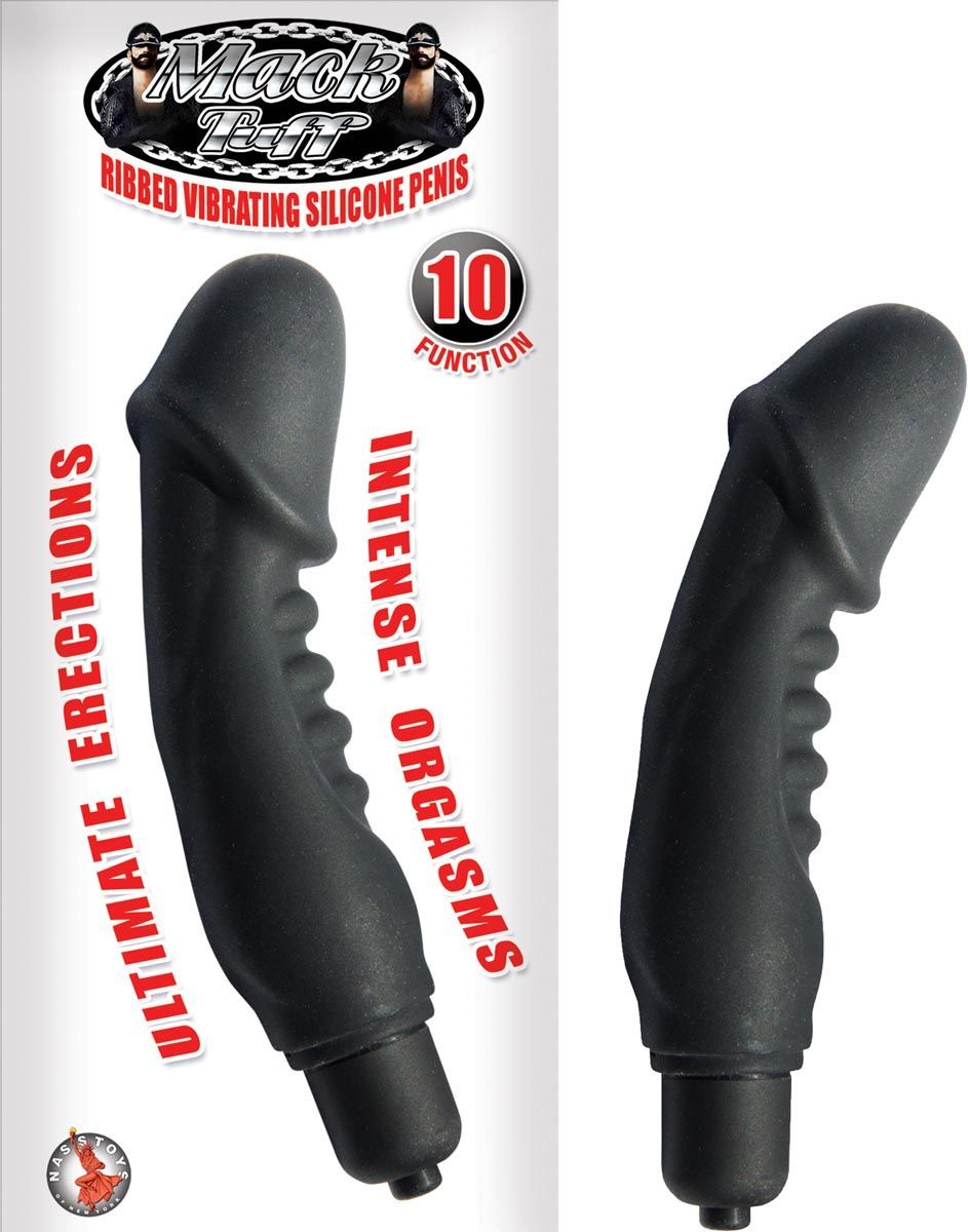 MACK TUFF RIBBED VIBRATING SILICONE PENIS - BLACK - #2522