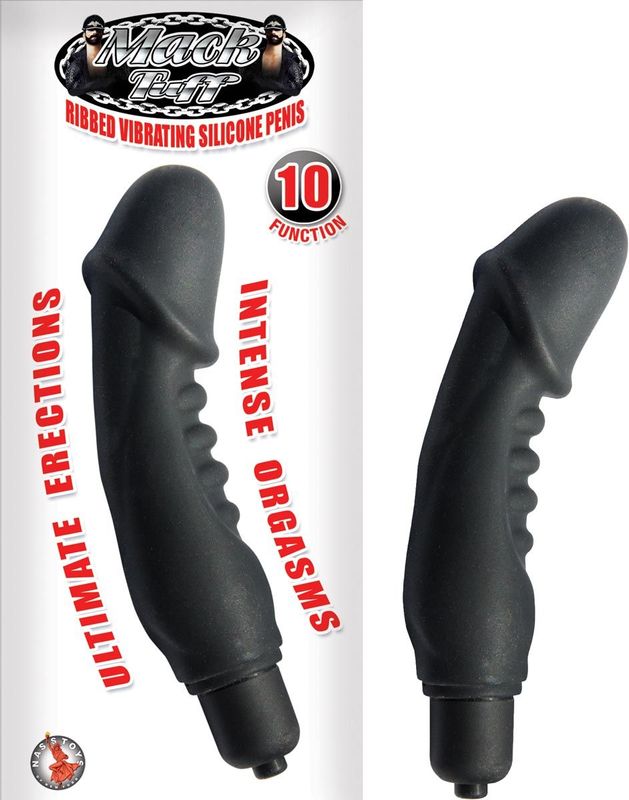 MACK TUFF RIBBED VIBRATING SILICONE PENIS - BLACK - #2522
