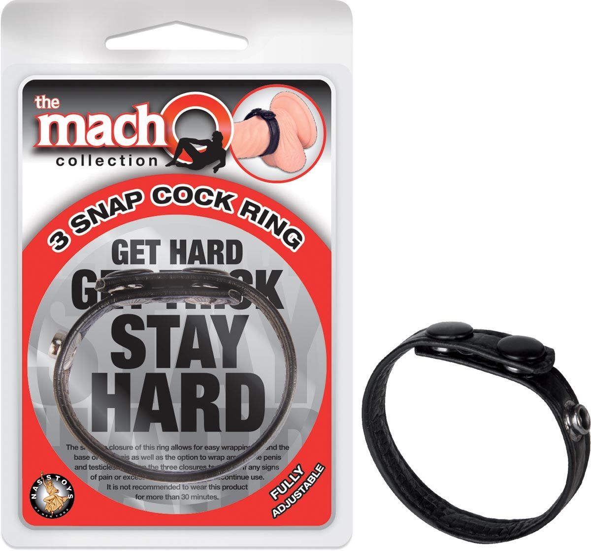THE MACHO 3 SNAP COCK RING - BLACK - #2476