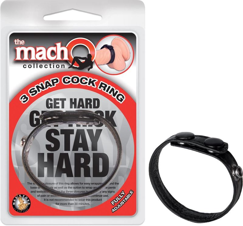 THE MACHO 3 SNAP COCK RING - BLACK - #2476