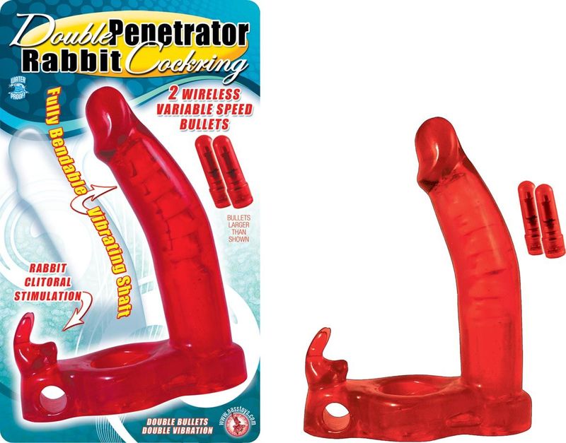 Double Penetrator rabbit cockring - red - #2224-1