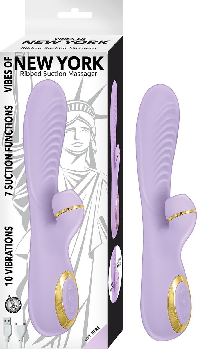 VIBES OF NEW YORK RIBBED SUCTION MASSAGER-LAVENDER - #2914-2