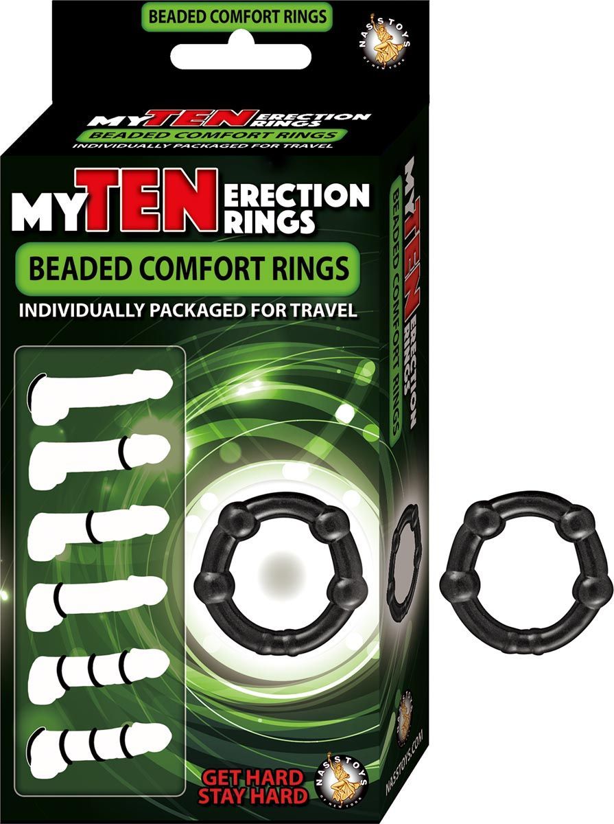 MY TEN ERECTION RINGS BEADED COMFORT RINGS-BLACK - #2694