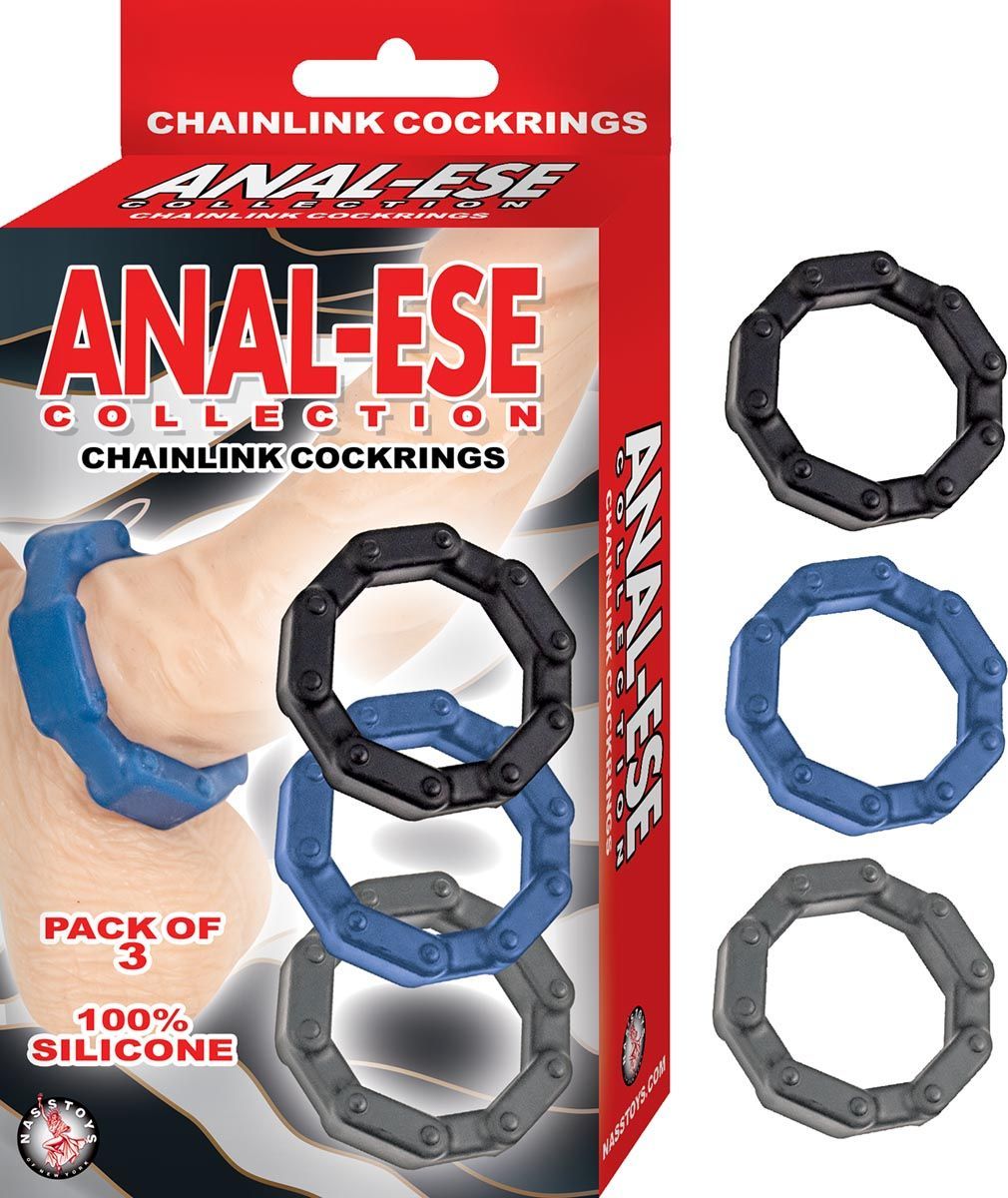 ANAL-ESE CHAINLINK COCKRINGS-BLACK, BLUE, GREY - #2940
