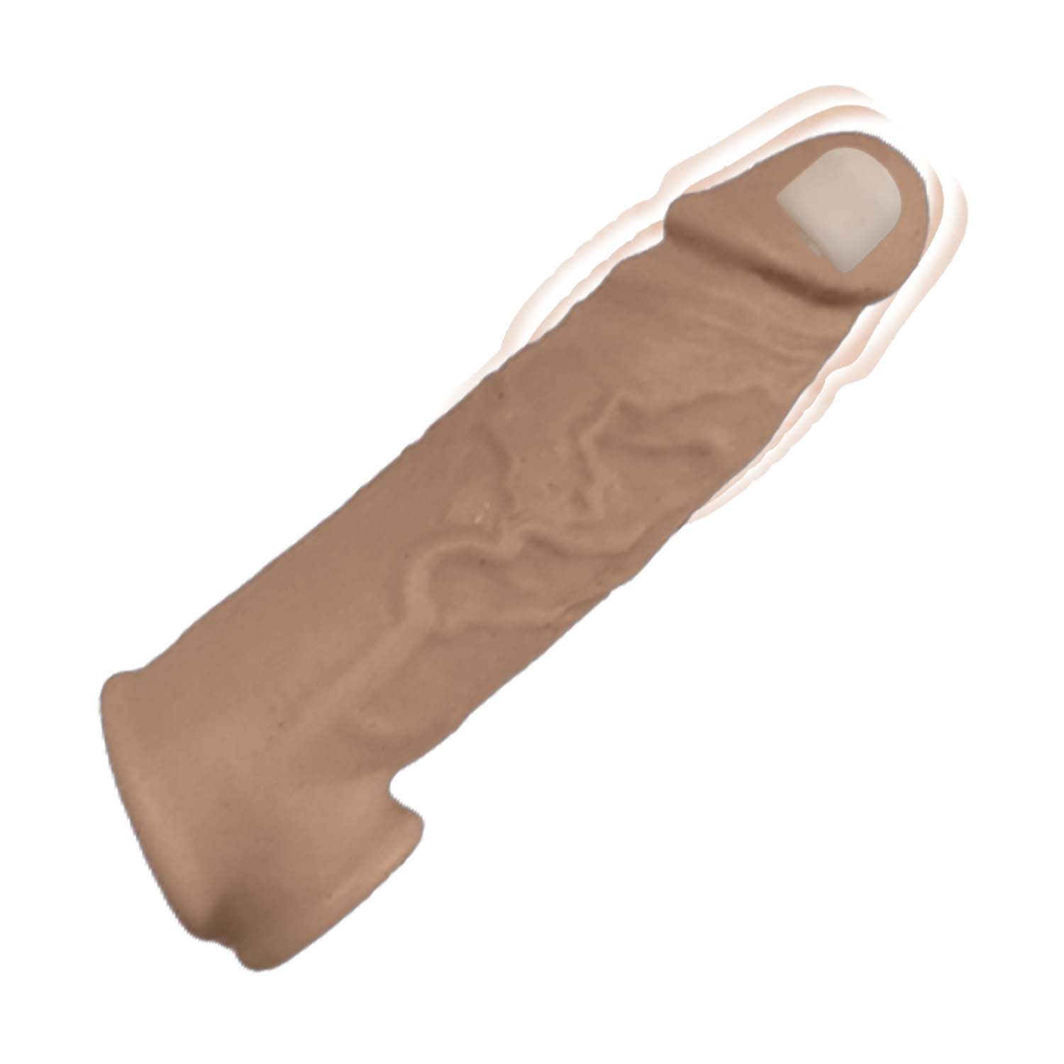 NATURAL REALSKIN VIBRATING PENIS XTENDER-BROWN - #2957-2