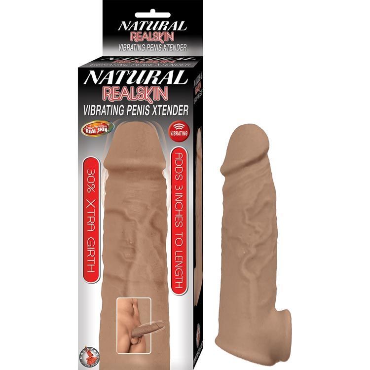 NATURAL REALSKIN VIBRATING PENIS XTENDER-BROWN - #2957-2