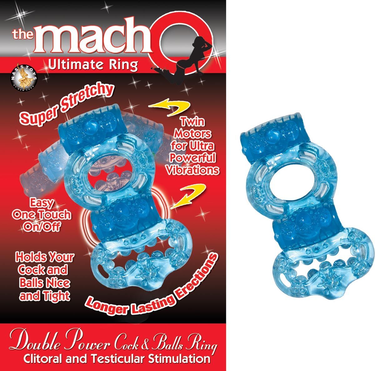 THE MACHO DOUBLE POWER COCK &amp; BALLS RING - BLUE - #2257-1