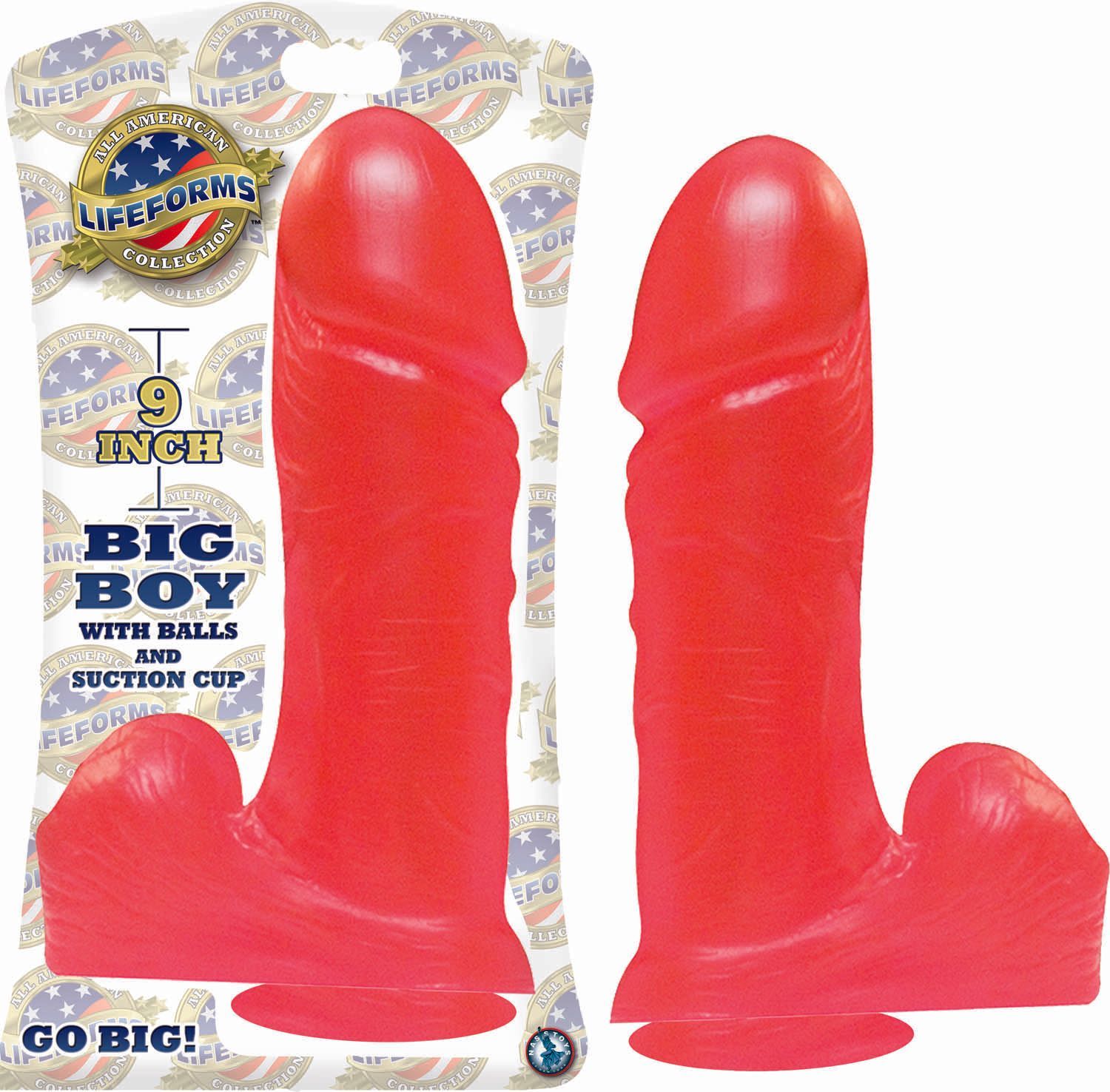 LIFEFORMS BIG BOY WITH BALLS AND SUCTION CUP 9&quot;-RED JELLY - #1403-6
