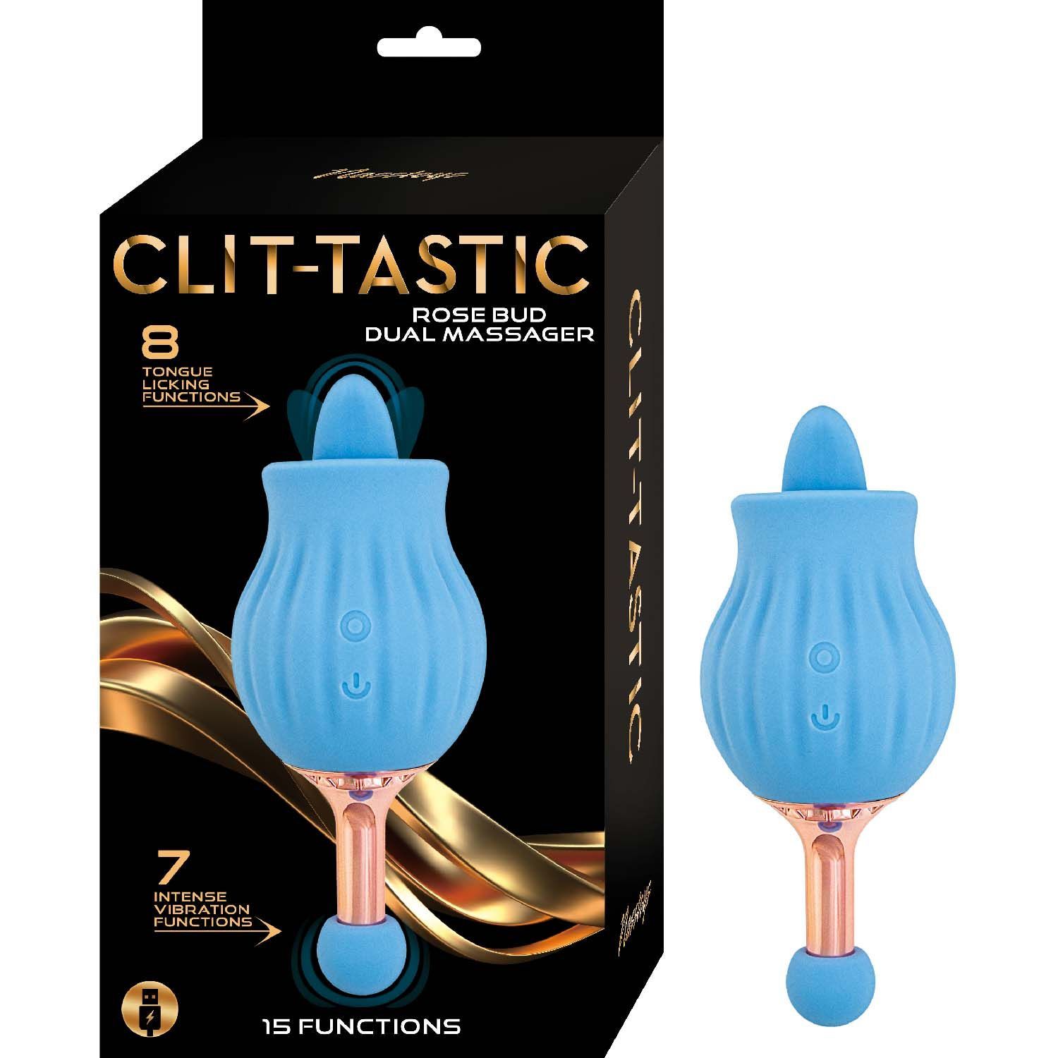 CLIT-TASTIC ROSE BUD DUAL MASSAGER-BLUE - #3172-2
