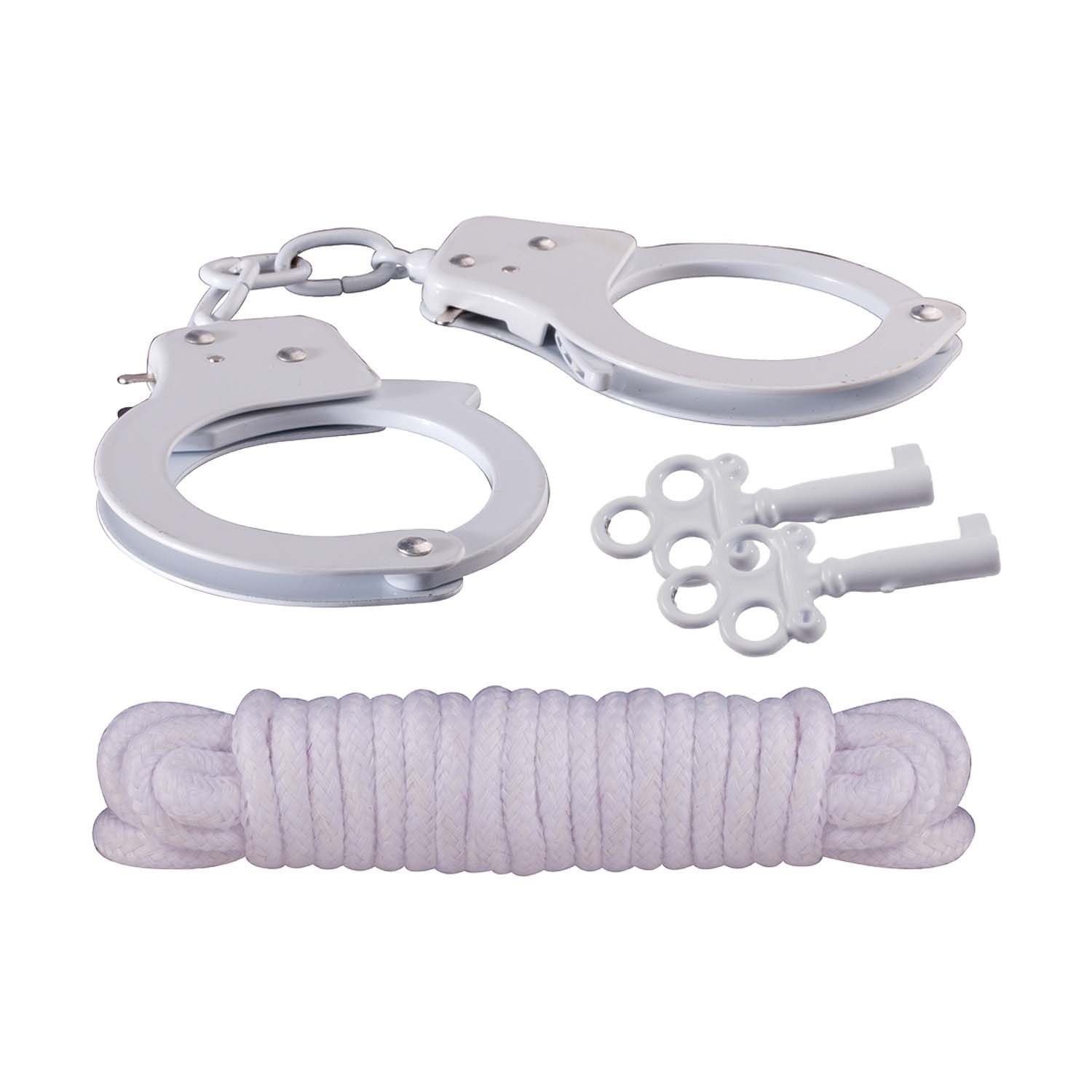 SINFUL METAL CUFFS W/KEYS &amp; LOVE ROPE-WHITE - #2544-2
