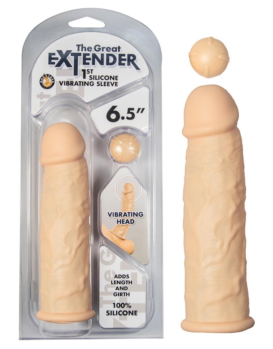 THE GREAT EXTENDER 1ST SILICONE VIBRATING SLEEVE 6.5&quot; - WHITE - #2959-1