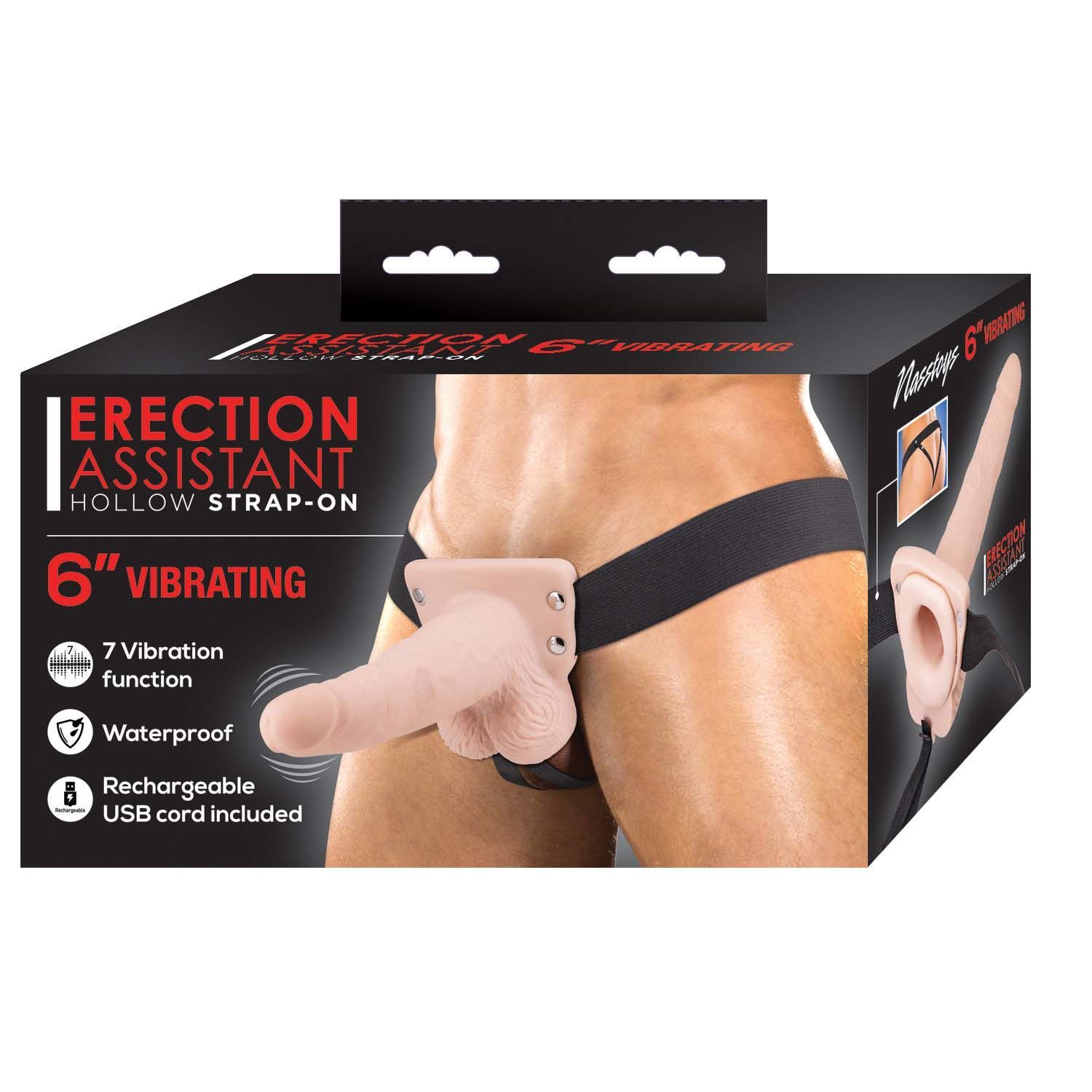 ERECTION ASSISTANT HOLLOW STRAP-ON 6&quot; VIBRATING-WHITE - #3079-1