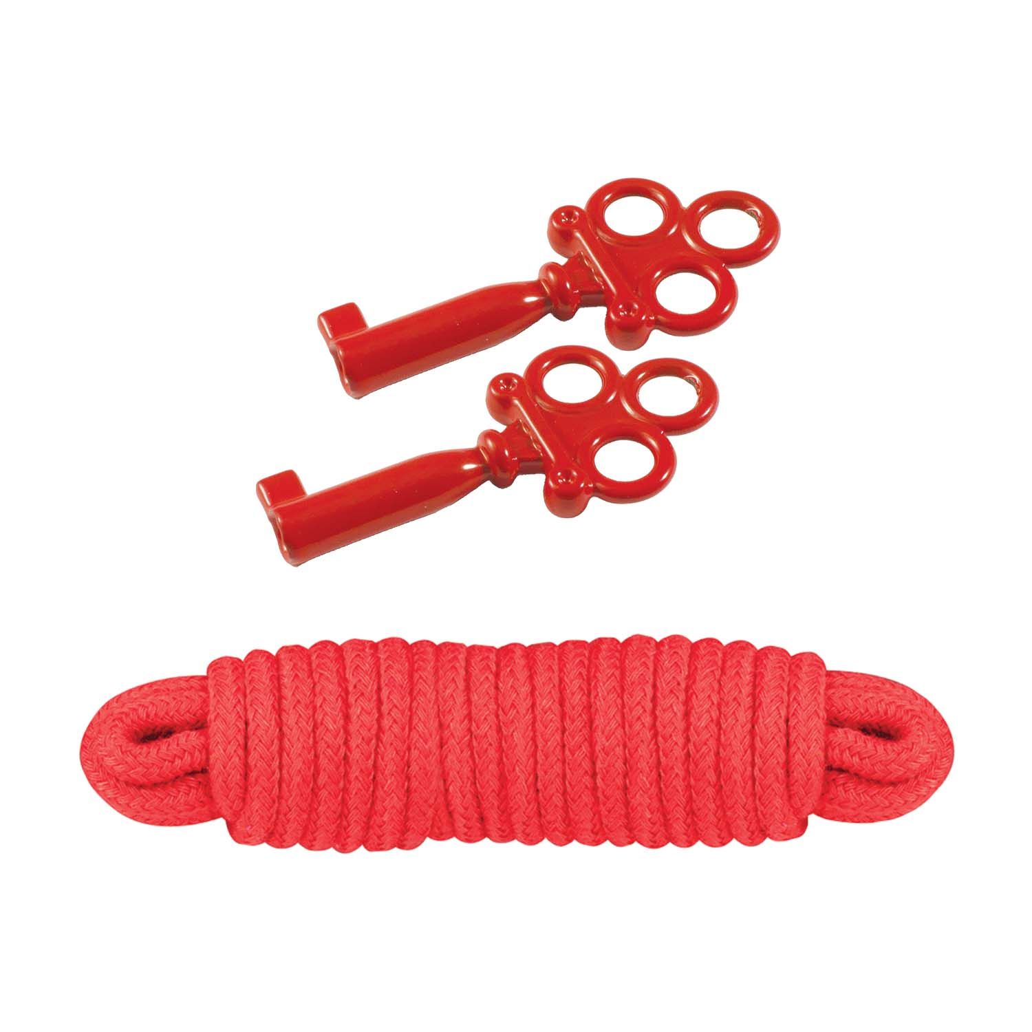 SINFUL METAL CUFFS W/KEYS &amp; LOVE ROPE-RED - #2544-1