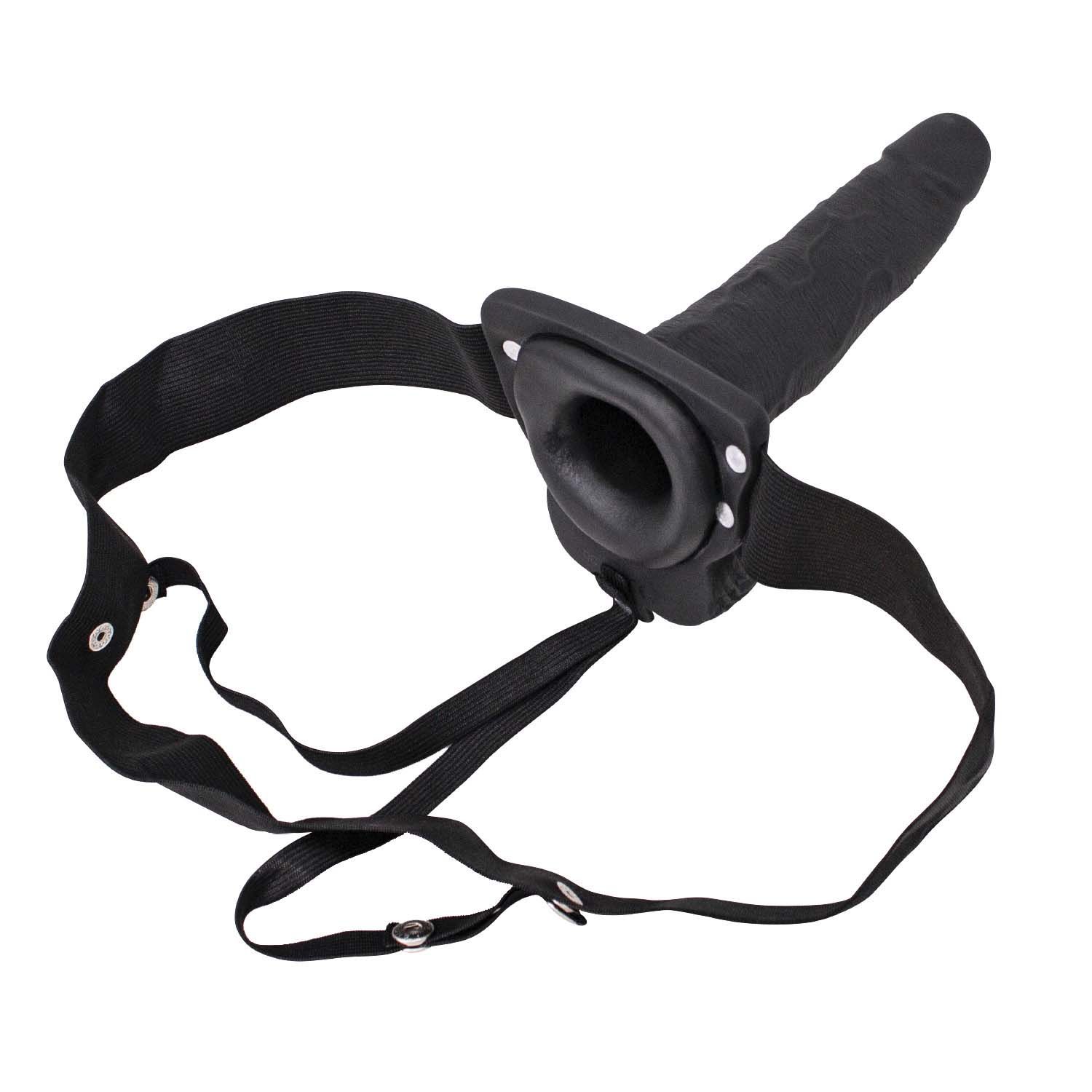 ERECTION ASSISTANT HOLLOW STRAP-ON 6&quot; VIBRATING-BLACK - #3079-2