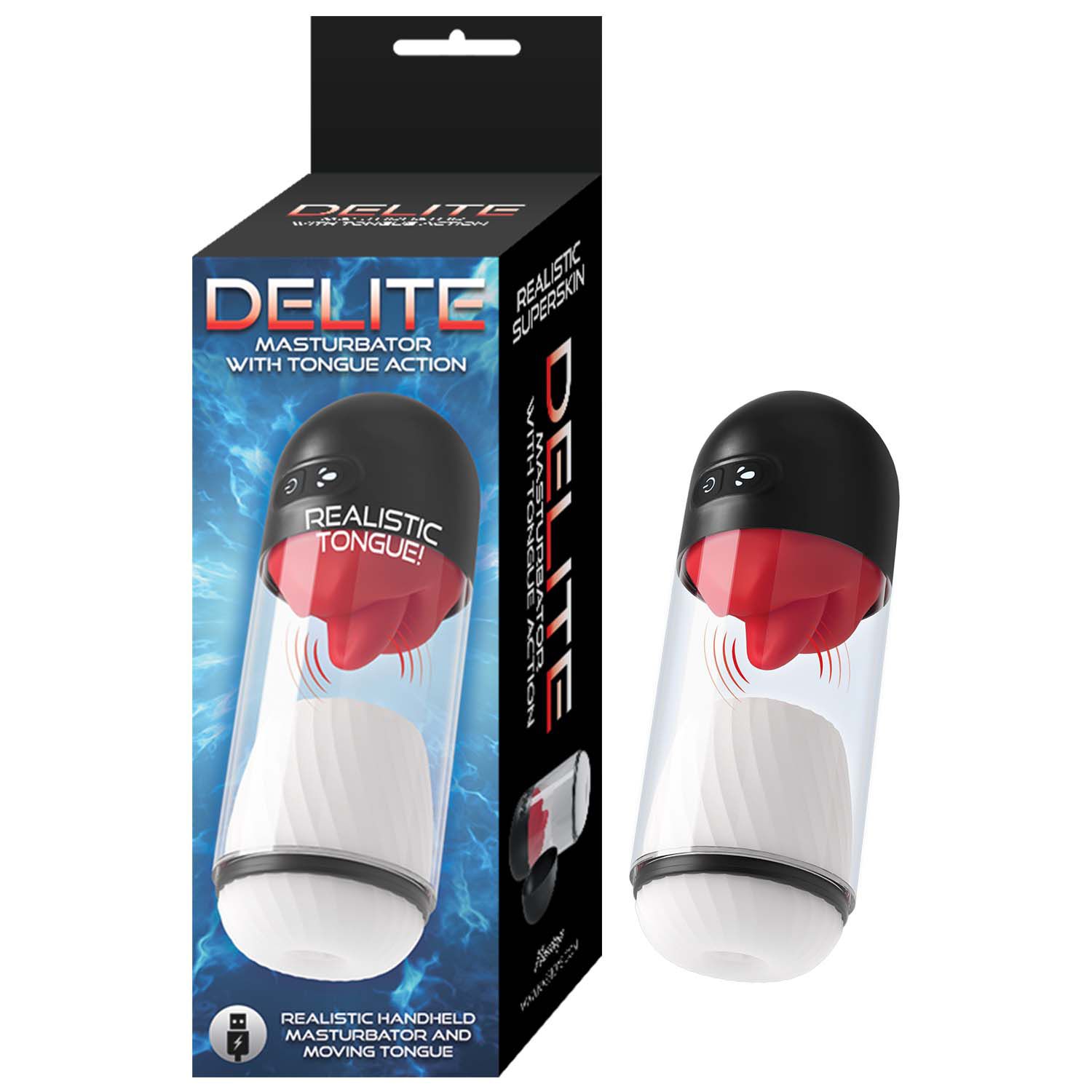 DELITE MASTURBATOR WITH TONGUE ACTION-WHITE -#3261