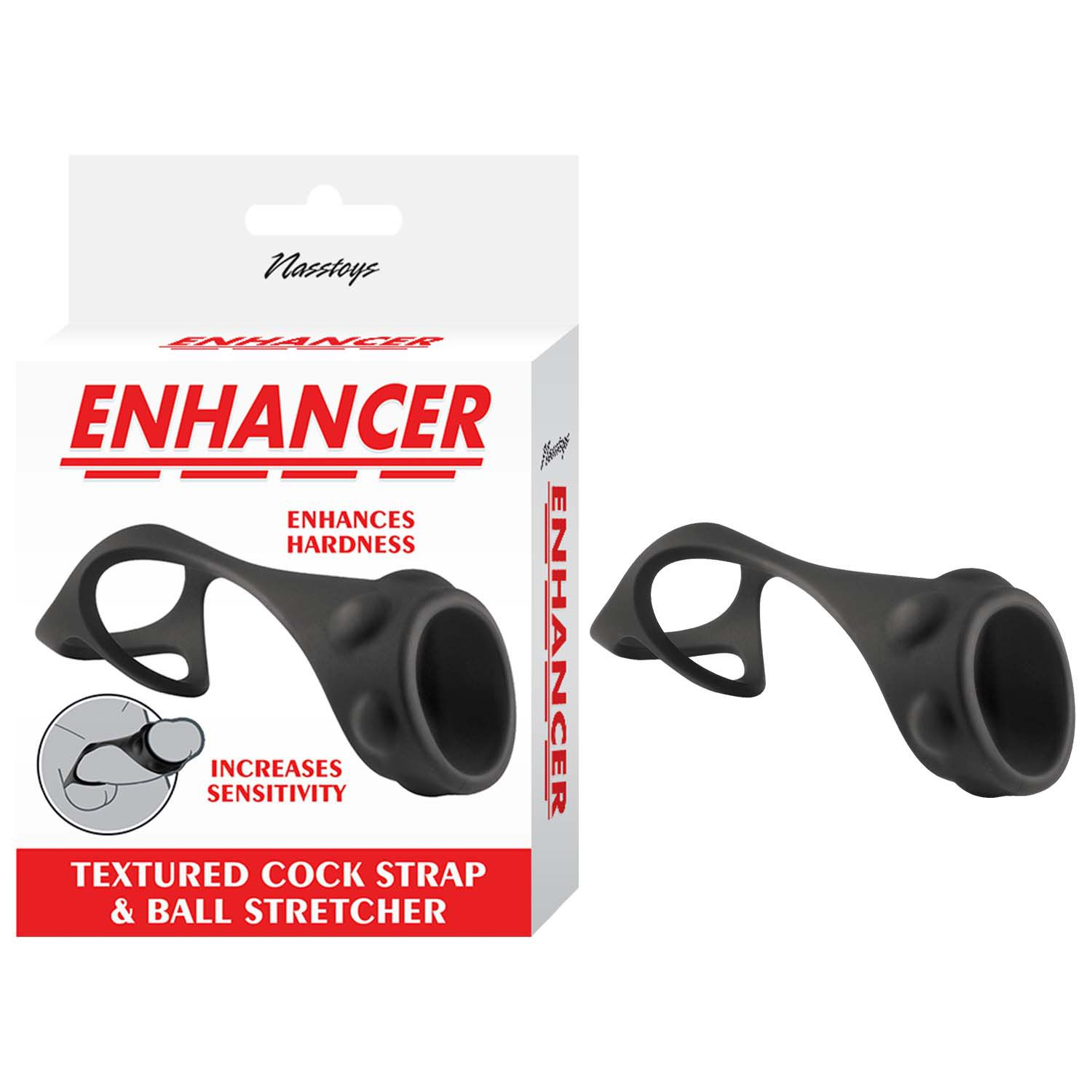 ENHANCER TEXTURED COCK STRAP &amp; BALL STRETCHER-BLACK -#3301