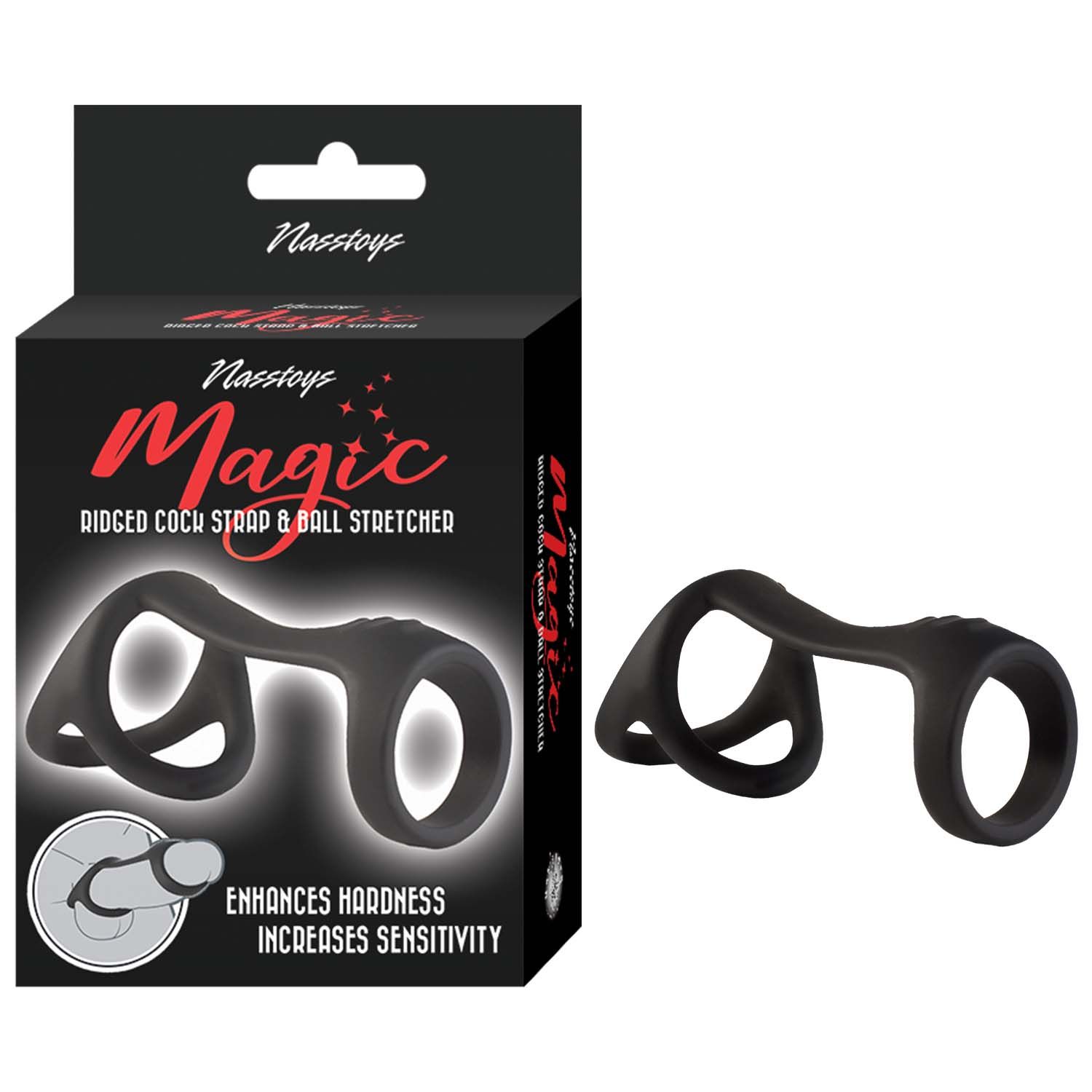 MAGIC RIDGED COCK STRAP &amp; BALL STRETCHER-BLACK -#3302