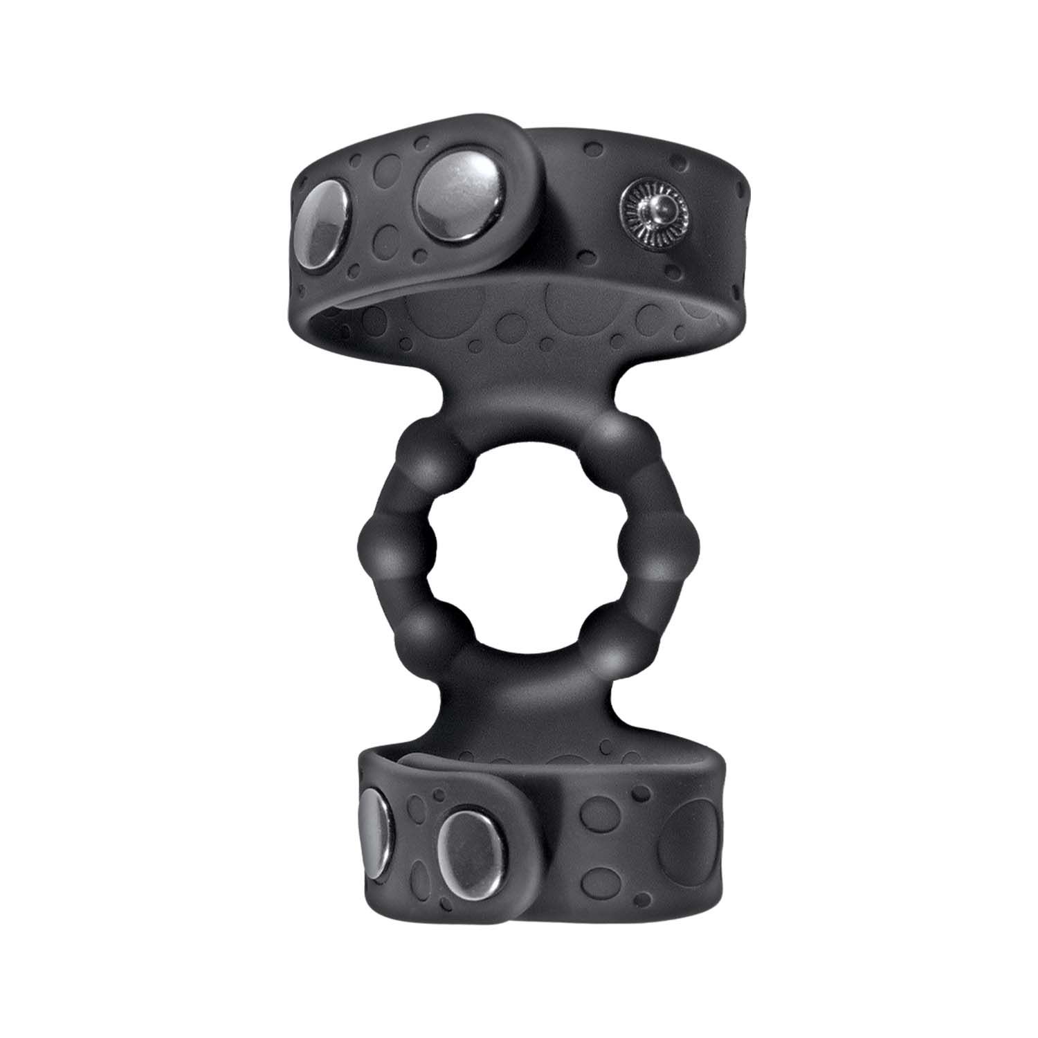 MAGIC BEADED COCK RING &amp; ADJUSTABLE BALL STRAPS-BLACK -#3303