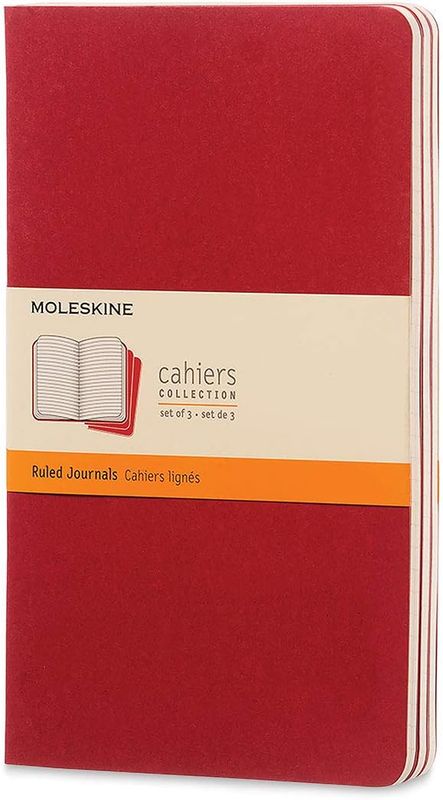 Moleskine Cahier Journal, Soft Cover, Large, Ruled, Cranberry Red, 80 Pages, (5" x 8.25") (Set of 3)