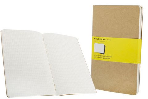 Moleskine Cahier Journal, Soft Cover, Large (5" x 8.25") Squared, Kraft Brown, 80 Pages (Set of 3)