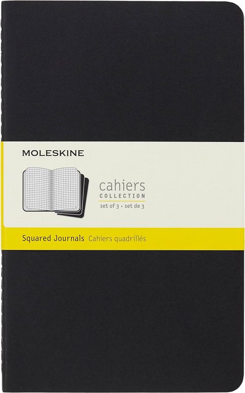 Moleskine Cahier Journal, Soft Cover, Pocket (5" x 8.25") Squared, Black, 80 Pages (Set of 3)