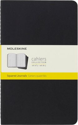 Moleskine Cahier Journal, Soft Cover, Pocket (5" x 8.25") Squared, Black, 80 Pages (Set of 3)