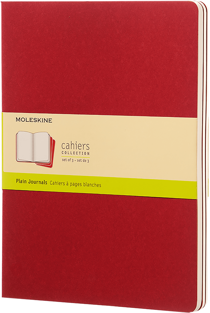 Moleskine Cahier Journal, Soft Cover, X Large, Pocket Plain, Cranberry Red, 120 Pages (7.5" x 9.75") (Set of 3)