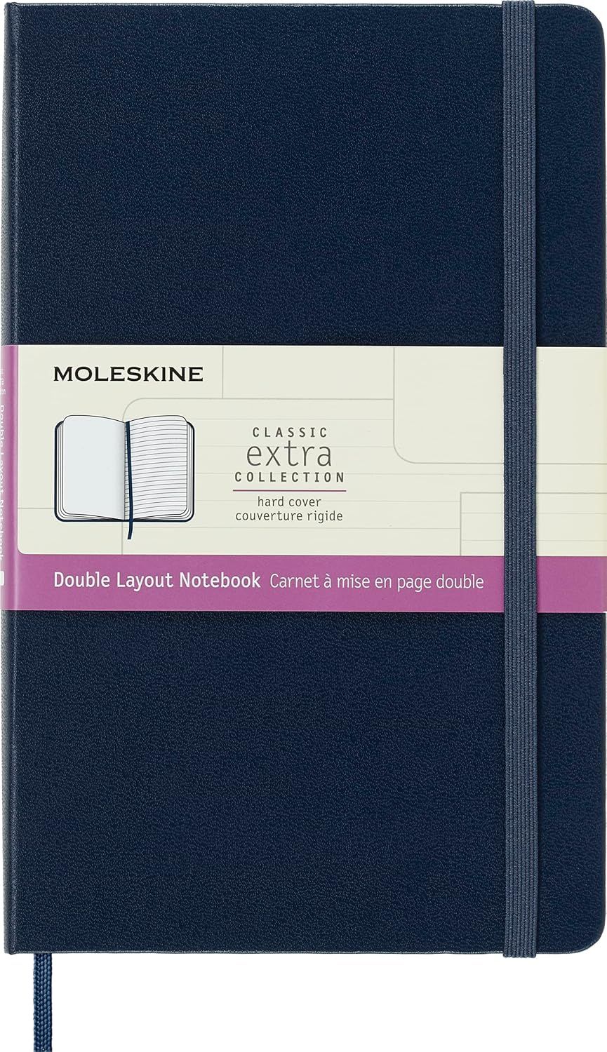 Moleskine Classic Notebook, Hard Cover, Large, Double Layout, Ruled/Plain, Sapphire Blue, 240 Pages (5 Moleskine Classic Notebook, Hard Cover, Large, Double Layout, Ruled/Plain, Sapphire Blue, 240 Pages (5" x 8.25")