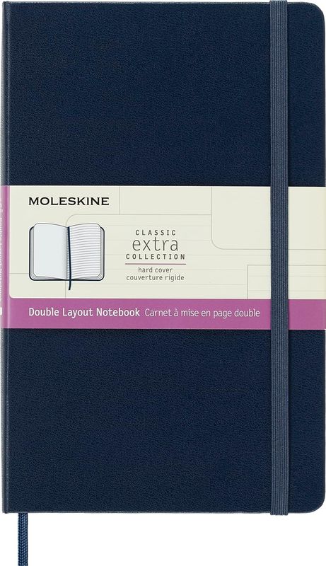 Moleskine Classic Notebook, Hard Cover, Large, Double Layout, Ruled/Plain, Sapphire Blue, 240 Pages (5" x 8.25")