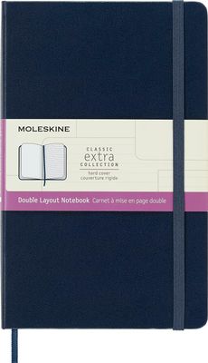 Moleskine Classic Notebook, Hard Cover, Large, Double Layout, Ruled/Plain, Sapphire Blue, 240 Pages (5" x 8.25")