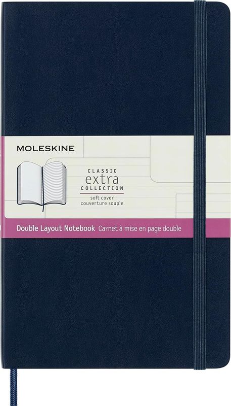 Moleskine Classic Notebook, Soft Cover, Large, Double Layout, Ruled/Plain, Sapphire Blue, 192 Pages (5" x 8.25")